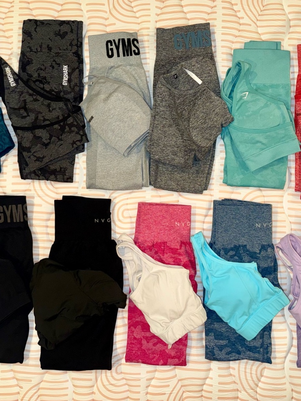 Assorted Activewear Leggings & Tops - Gray, Black, Pink, Teal, Blue, Cream